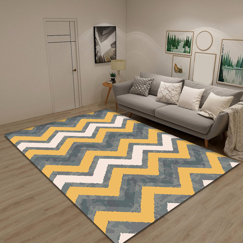 Modernist Swirl Striped Pattern Rug Grey and Yellow Polypropylene Rug Anti-Slip Washable Area Rug for Home Yellow-Red Clearhalo 'Area Rug' 'Modern' 'Rugs' Rug' 1869284