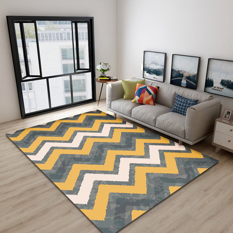 Modernist Swirl Striped Pattern Rug Grey and Yellow Polypropylene Rug Anti-Slip Washable Area Rug for Home Clearhalo 'Area Rug' 'Modern' 'Rugs' Rug' 1869285