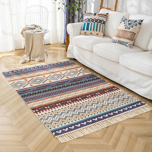 Multicolor Living Room Rug Bohemian Stripe and Geometric Pattern Rug Flax Washable Anti-Slip Backing Pet Friendly Carpet Purple 3'11" x 5'11" Clearhalo 'Area Rug' 'Bohemian' 'Rugs' Rug' 1869298