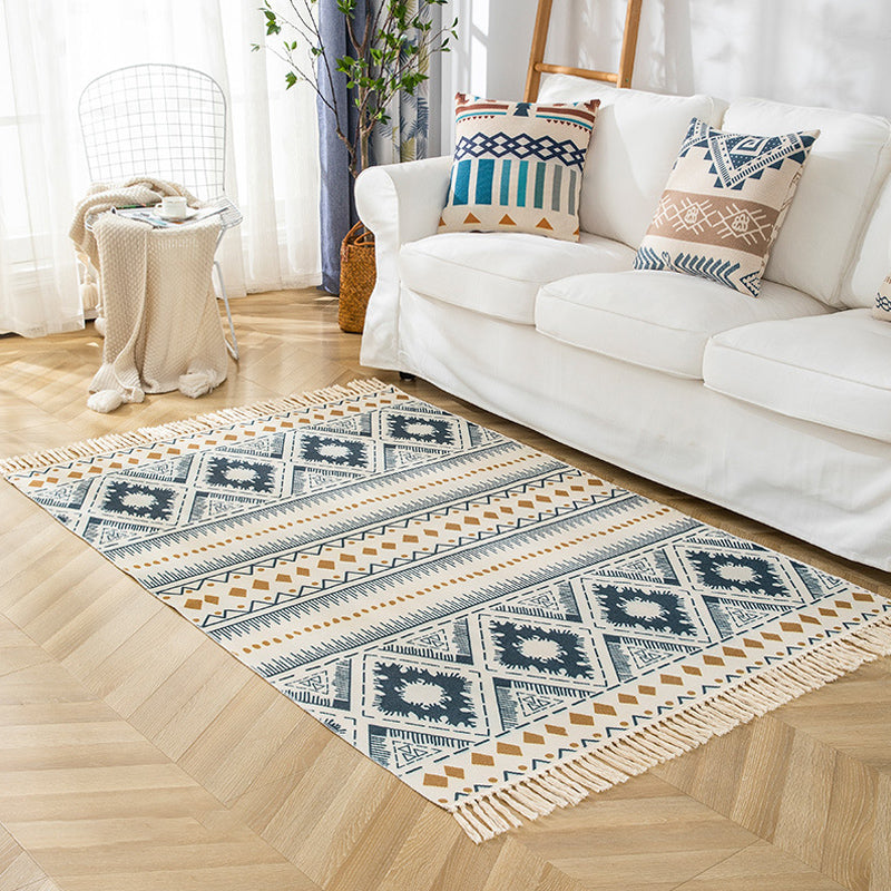 Multicolor Living Room Rug Bohemian Stripe and Geometric Pattern Rug Flax Washable Anti-Slip Backing Pet Friendly Carpet Blue 3'11" x 5'11" Clearhalo 'Area Rug' 'Bohemian' 'Rugs' Rug' 1869300