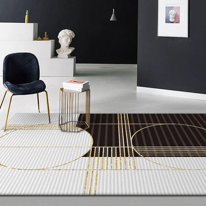 Stylish Striped Pattern Rug Black and White Nordic Rug Polyester Washable Non-Slip Pet Friendly Carpet for Living Room Black Clearhalo 'Area Rug' 'Modern' 'Rugs' Rug' 1869331