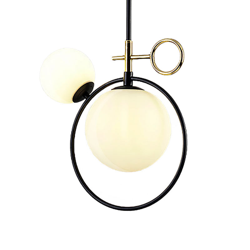 Globe Glass Cluster Pendant Contemporary 2 Lights Black Led Hanging Light Fixture for Living Room Clearhalo 'Ceiling Lights' 'Glass shade' 'Glass' 'Modern Pendants' 'Modern' 'Pendant Lights' 'Pendants' Lighting' 186940