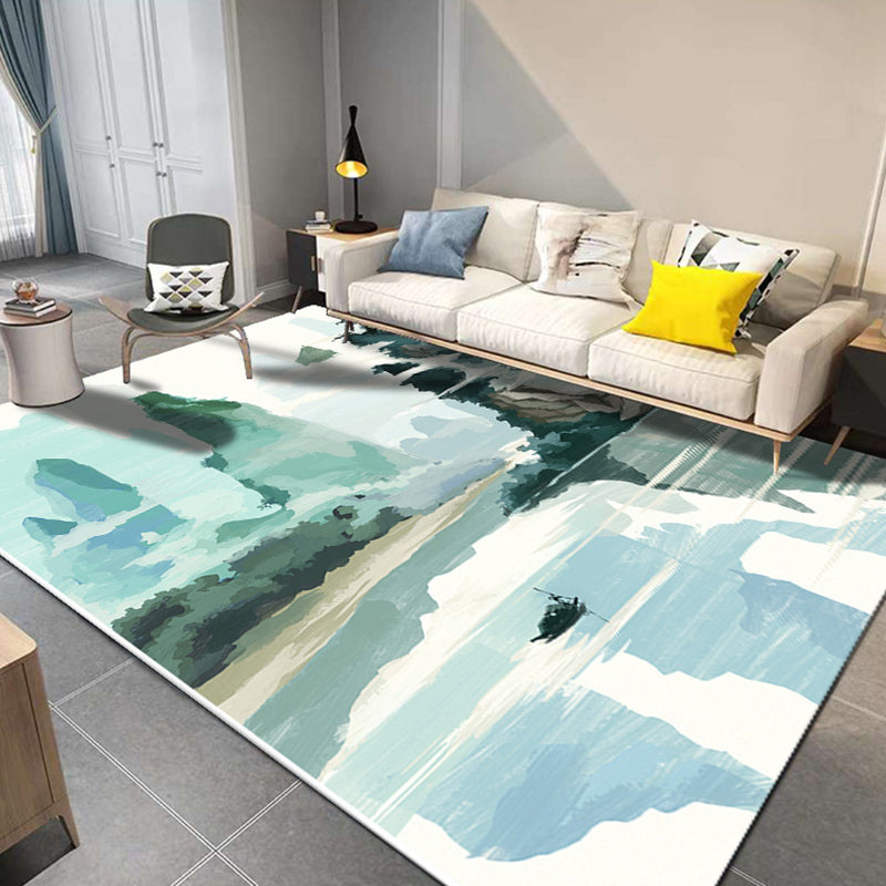 Multi Colored Watercolor Pattern Rug Synthetics Modern Carpet Washable Anti-Slip Backing Rug for Study Turquoise Clearhalo 'Area Rug' 'Modern' 'Rugs' Rug' 1869407