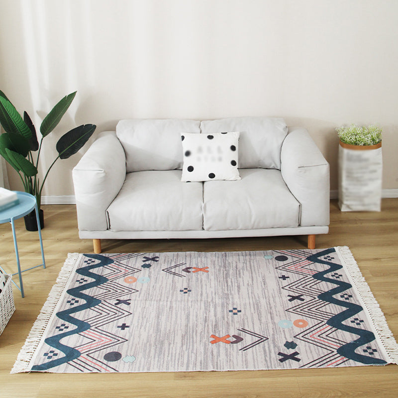 Multicoloured Tribal Stripe Pattern Rug Flax Bohemian Rug Pet Friendly Washable Non-Slip Area Rug for Living Room Grey Clearhalo 'Area Rug' 'Bohemian' 'Rugs' Rug' 1869453