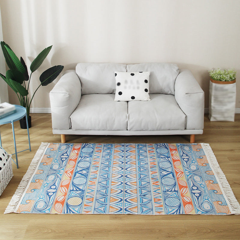 Multicoloured Tribal Stripe Pattern Rug Flax Bohemian Rug Pet Friendly Washable Non-Slip Area Rug for Living Room Blue Clearhalo 'Area Rug' 'Bohemian' 'Rugs' Rug' 1869455