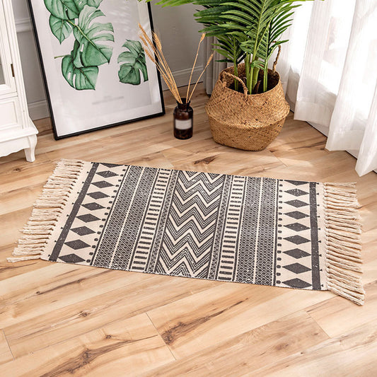 Traditional Tribal Striped Pattern Rug Multicolor Bohemian Rug Flax Pet Friendly Washable Non-Slip Area Rug for Bedroom Black 2' x 2'11" Clearhalo 'Area Rug' 'Bohemian' 'Rugs' Rug' 1869462