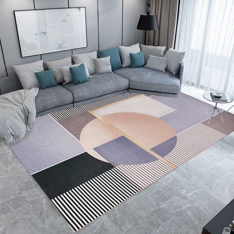 Multi Color Modern Rug Polyester Striped Pattern Rug Non-Slip Backing Area Rug for Bedroom Purple 4'7" x 6'7" Clearhalo 'Area Rug' 'Modern' 'Rugs' Rug' 1869656