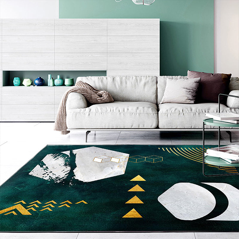 Green Geometric Pattern Rug Polyester Modern Rug Washable Non-Slip Pet Friendly Carpet for Living Room Green Clearhalo 'Area Rug' 'Modern' 'Rugs' Rug' 1869671