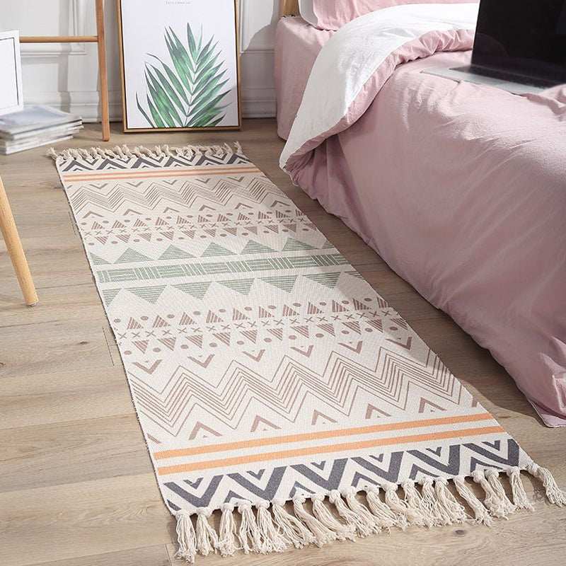 Bohemian Tribal Geometric Pattern Rug Multicoloured Cotton Rug Non-Slip Pet Friendly Washable Area Rug for Bedroom Brown Clearhalo 'Area Rug' 'Bohemian' 'Rugs' Rug' 1869760