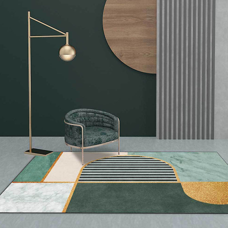 Green Contemporary Area Rug Polyester Geometry and Striped Pattern Rug Pet Friendly Washable Non-Slip Area Rug for Drawing Room Green Clearhalo 'Area Rug' 'Modern' 'Rugs' Rug' 1869788