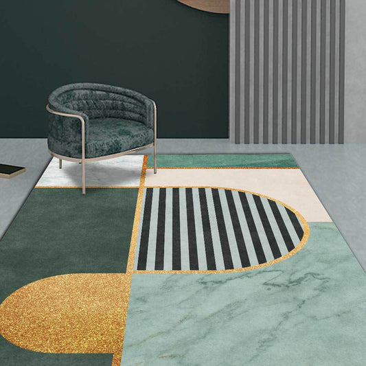 Green Contemporary Area Rug Polyester Geometry and Striped Pattern Rug Pet Friendly Washable Non-Slip Area Rug for Drawing Room Clearhalo 'Area Rug' 'Modern' 'Rugs' Rug' 1869789