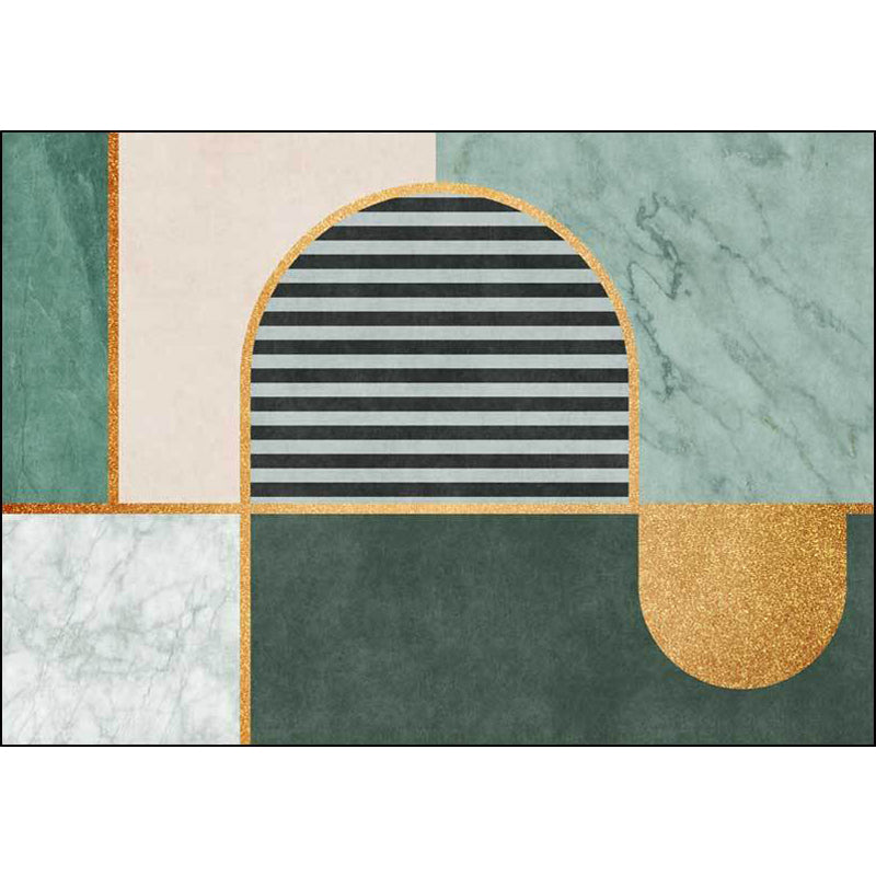 Green Contemporary Area Rug Polyester Geometry and Striped Pattern Rug Pet Friendly Washable Non-Slip Area Rug for Drawing Room Clearhalo 'Area Rug' 'Modern' 'Rugs' Rug' 1869790