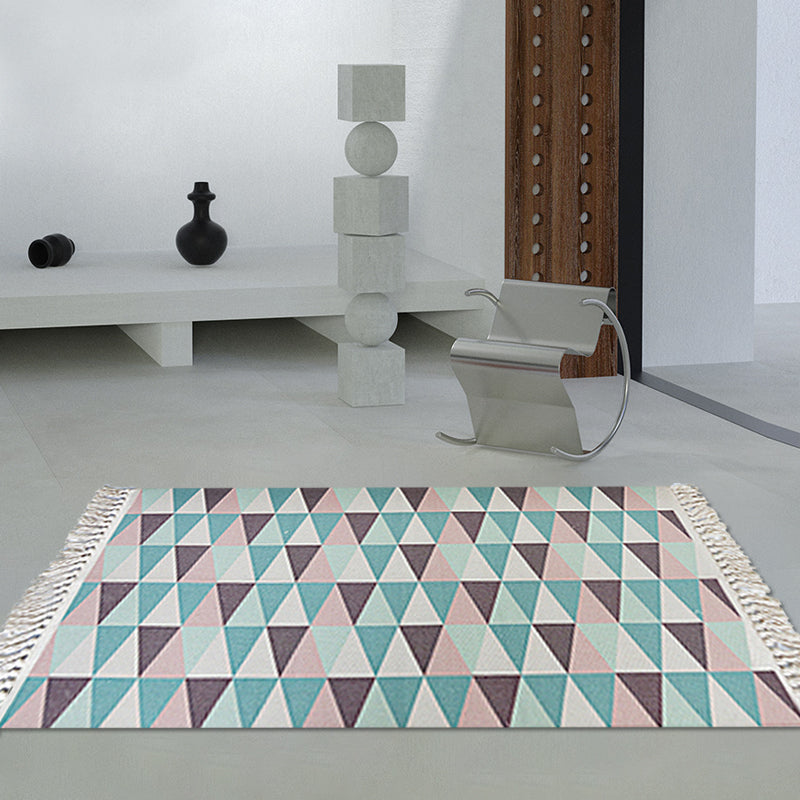 Blue Bedroom Rug Modern Geometric Pattern Rug Cotton Anti-Slip Backing Washable Area Rug Clearhalo 'Area Rug' 'Modern' 'Rugs' Rug' 1869842