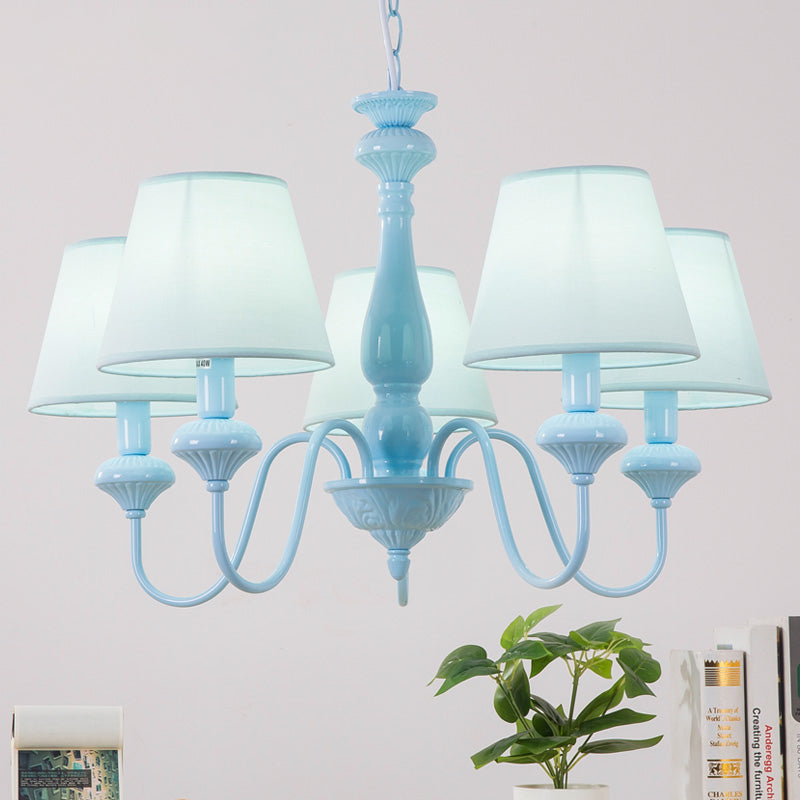 Fabric Tapered Shade Chandelier Modern Style Hanging Light in Blue for Balcony Restaurant Clearhalo 'Ceiling Lights' 'Chandeliers' Lighting' options 186987