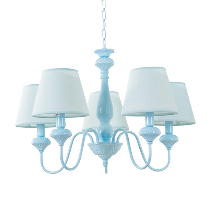 Fabric Tapered Shade Chandelier Modern Style Hanging Light in Blue for Balcony Restaurant Clearhalo 'Ceiling Lights' 'Chandeliers' Lighting' options 186988