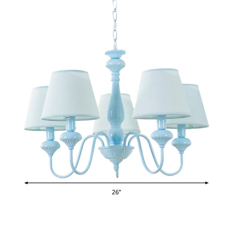 Fabric Tapered Shade Chandelier Modern Style Hanging Light in Blue for Balcony Restaurant Clearhalo 'Ceiling Lights' 'Chandeliers' Lighting' options 186989