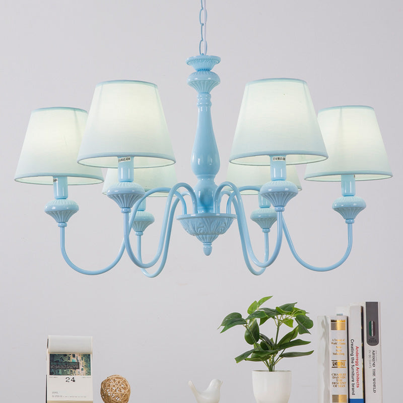 Fabric Tapered Shade Chandelier Modern Style Hanging Light in Blue for Balcony Restaurant Clearhalo 'Ceiling Lights' 'Chandeliers' Lighting' options 186991