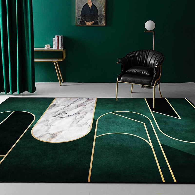 Green Geometric Pattern Rug Polyester Modern Rug Washable Non-Slip Pet Friendly Carpet for Living Room Clearhalo 'Area Rug' 'Modern' 'Rugs' Rug' 1869910