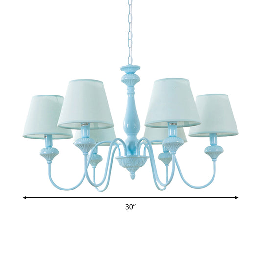 Fabric Tapered Shade Chandelier Modern Style Hanging Light in Blue for Balcony Restaurant Clearhalo 'Ceiling Lights' 'Chandeliers' Lighting' options 186993