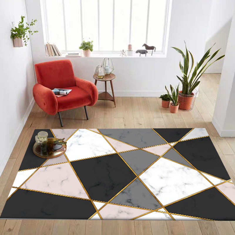 Black Geometric Pattern Rug Polyester Modern Rug Washable Non-Slip Pet Friendly Carpet for Living Room Black Clearhalo 'Area Rug' 'Modern' 'Rugs' Rug' 1870058