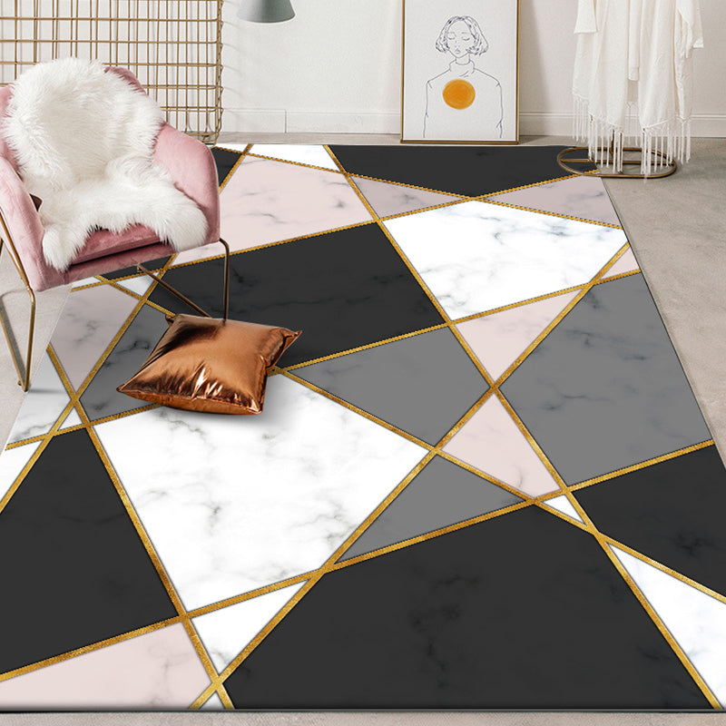 Black Geometric Pattern Rug Polyester Modern Rug Washable Non-Slip Pet Friendly Carpet for Living Room Clearhalo 'Area Rug' 'Modern' 'Rugs' Rug' 1870059