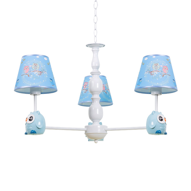 Baby Owl Shape Chandelier with Fabric Shade Cartoon Metal Pendant Light in Blue for Boys Bedroom Clearhalo 'Ceiling Lights' 'Chandeliers' Lighting' options 187009