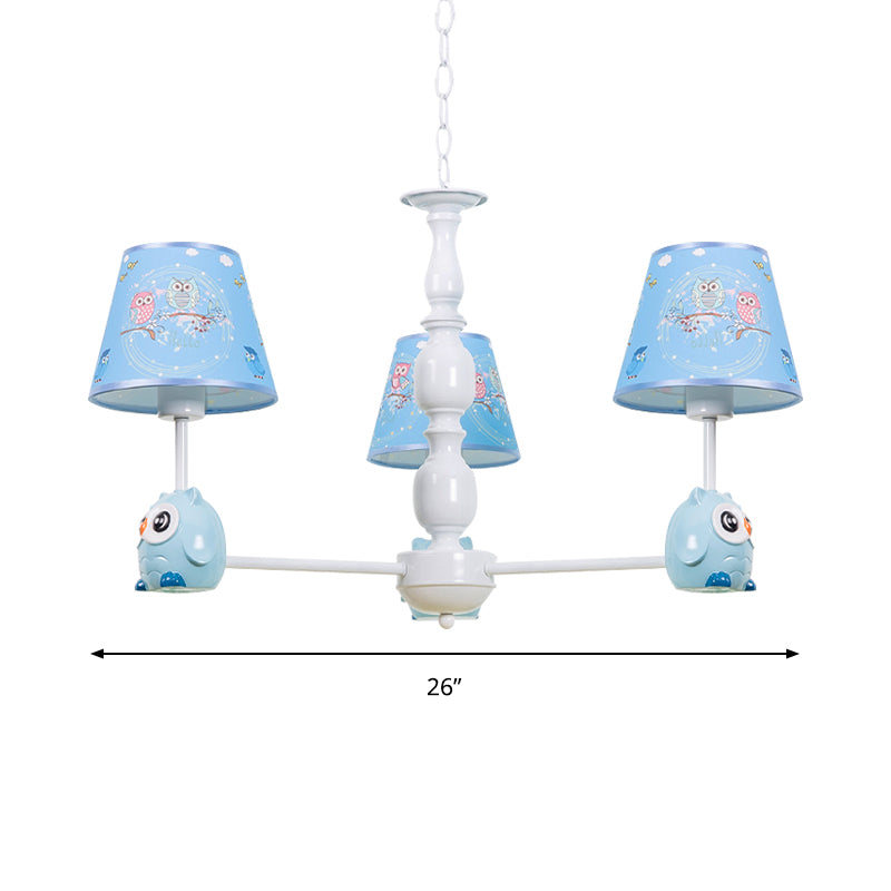 Baby Owl Shape Chandelier with Fabric Shade Cartoon Metal Pendant Light in Blue for Boys Bedroom Clearhalo 'Ceiling Lights' 'Chandeliers' Lighting' options 187010