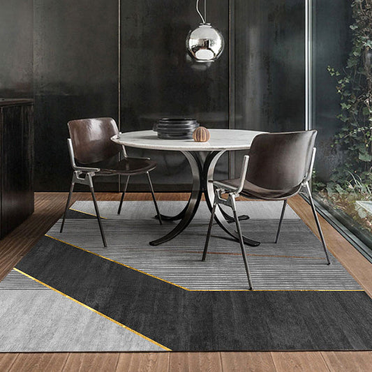 Black Geometry Pattern Rug with Stripe Polyester Modernist Area Rug Washable Anti-Slip Backing Rug for Study Grey Clearhalo 'Area Rug' 'Modern' 'Rugs' Rug' 1870145