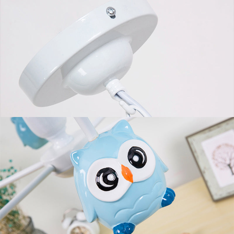 Baby Owl Shape Chandelier with Fabric Shade Cartoon Metal Pendant Light in Blue for Boys Bedroom Clearhalo 'Ceiling Lights' 'Chandeliers' Lighting' options 187015