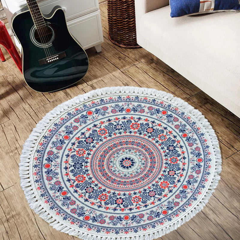 Traditional Tribal Floral Pattern Rug Multicolor Moroccan Rug Flax Pet Friendly Washable Non-Slip Area Rug for Bedroom Red 3'3" x 3'3" Clearhalo 'Area Rug' 'Moroccan' 'Rugs' Rug' 1870196