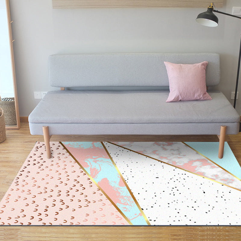 Decorative Geometric Pattern Rug with Spots Pink Nordic Rug Polyester Washable Non-Slip Carpet for Sitting Room Pink Clearhalo 'Area Rug' 'Modern' 'Rugs' Rug' 1870209