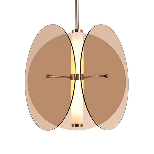 Amber/Smoke Glass Round Pendant Light Modernist 1 Light Led Hanging Ceiling Lamp with 3 Disks Clearhalo 'Ceiling Lights' 'Glass shade' 'Glass' 'Modern Pendants' 'Modern' 'Pendant Lights' 'Pendants' Lighting' 187021