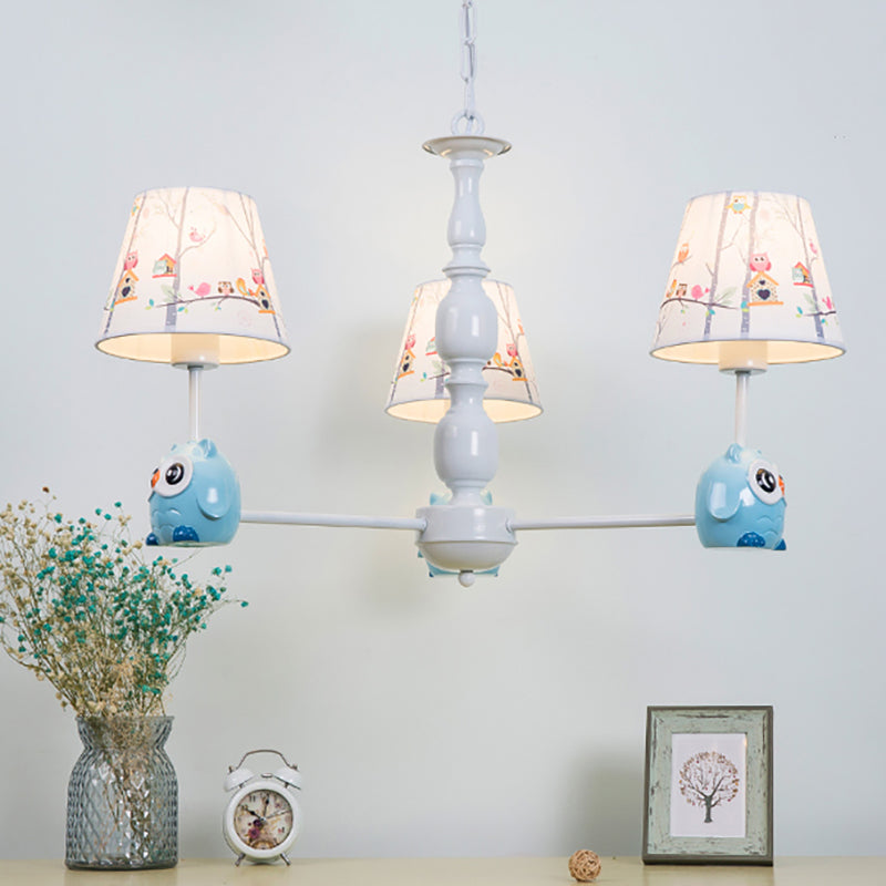 Blue Owl Suspension Light with Fabric Shade Cartoon Metal Chandelier for Nursing Room 3 Blue Clearhalo 'Ceiling Lights' 'Chandeliers' Lighting' options 187022_71f0b568-12fe-408c-ac21-c3b9beef98b3