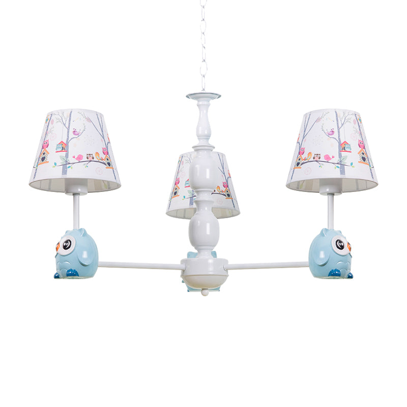 Blue Owl Suspension Light with Fabric Shade Cartoon Metal Chandelier for Nursing Room Clearhalo 'Ceiling Lights' 'Chandeliers' Lighting' options 187024