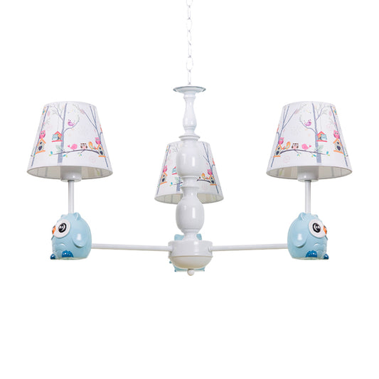 Blue Owl Suspension Light with Fabric Shade Cartoon Metal Chandelier for Nursing Room Clearhalo 'Ceiling Lights' 'Chandeliers' Lighting' options 187024