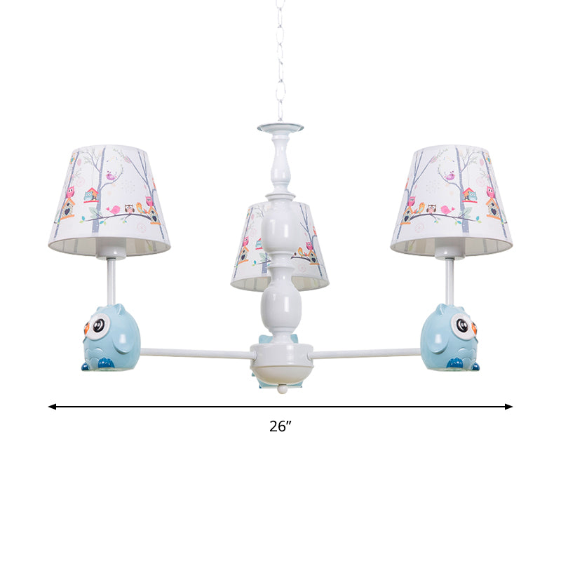 Blue Owl Suspension Light with Fabric Shade Cartoon Metal Chandelier for Nursing Room Clearhalo 'Ceiling Lights' 'Chandeliers' Lighting' options 187025