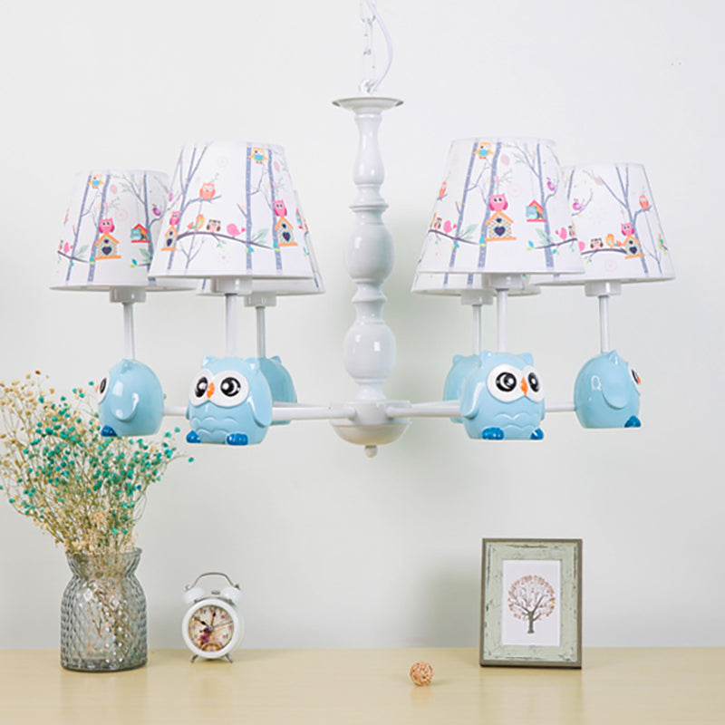 Blue Owl Suspension Light with Fabric Shade Cartoon Metal Chandelier for Nursing Room Clearhalo 'Ceiling Lights' 'Chandeliers' Lighting' options 187026