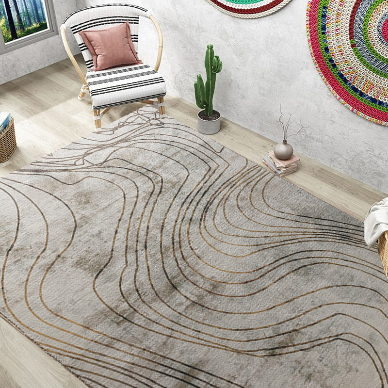 Beige and Green Parlour Rug Modernism Swirl Striped Pattern Rug Polyester Machine Washable Non-Slip Backing Area Carpet Clearhalo 'Area Rug' 'Modern' 'Rugs' Rug' 1870267