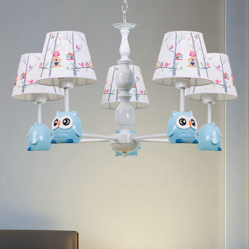 Blue Owl Suspension Light with Fabric Shade Cartoon Metal Chandelier for Nursing Room Clearhalo 'Ceiling Lights' 'Chandeliers' Lighting' options 187027