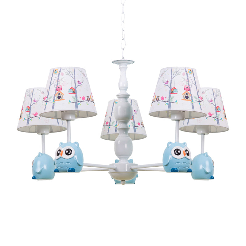 Blue Owl Suspension Light with Fabric Shade Cartoon Metal Chandelier for Nursing Room Clearhalo 'Ceiling Lights' 'Chandeliers' Lighting' options 187028