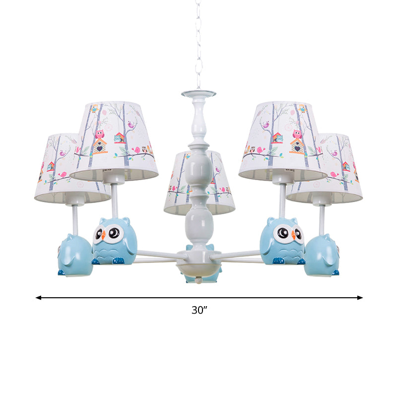Blue Owl Suspension Light with Fabric Shade Cartoon Metal Chandelier for Nursing Room Clearhalo 'Ceiling Lights' 'Chandeliers' Lighting' options 187029