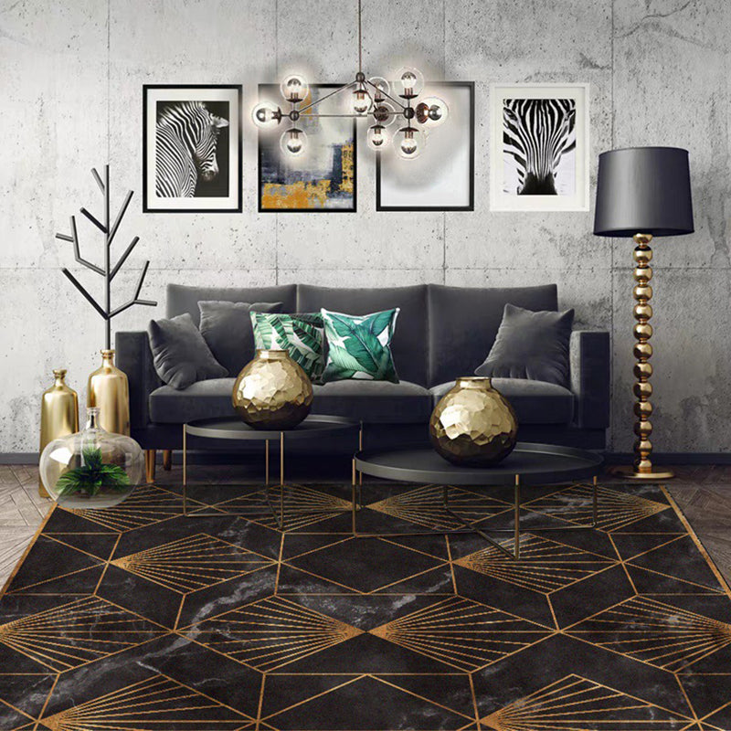 Stylish Geometric Pattern Rug Black Nordic Rug Polyester Washable Non-Slip Pet Friendly Carpet for Living Room Black Clearhalo 'Area Rug' 'Modern' 'Rugs' Rug' 1870298