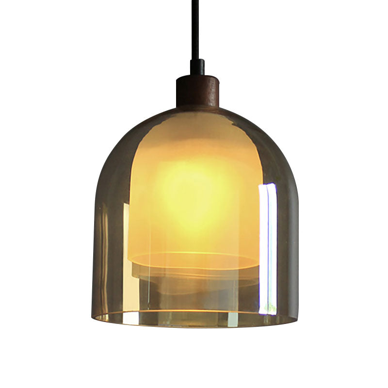 Amber Glass Bell Pendant Light Contemporary 1 Head Light Bronze Ceiling Lamp with Inner Glass Shade Clearhalo 'Ceiling Lights' 'Glass shade' 'Glass' 'Modern Pendants' 'Modern' 'Pendant Lights' 'Pendants' Lighting' 187032