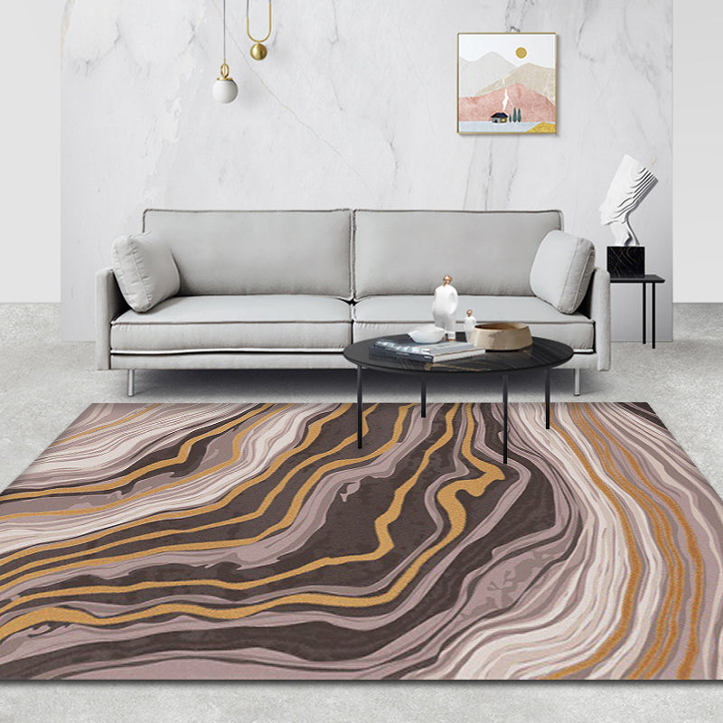 Brown Bedroom Rug Modernist Swirl Stripe Pattern Rug Polyester Anti-Slip Backing Washable Area Rug Brown Clearhalo 'Area Rug' 'Modern' 'Rugs' Rug' 1870324