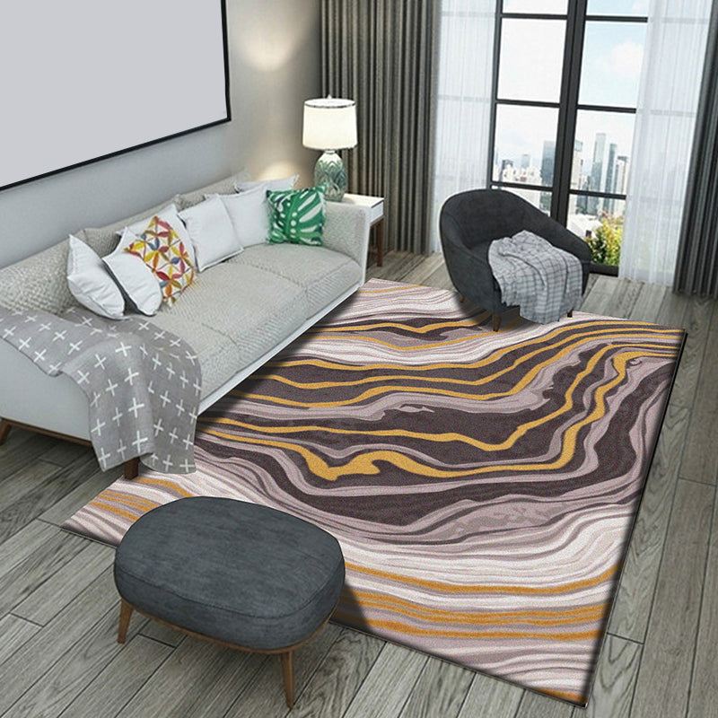 Brown Bedroom Rug Modernist Swirl Stripe Pattern Rug Polyester Anti-Slip Backing Washable Area Rug Clearhalo 'Area Rug' 'Modern' 'Rugs' Rug' 1870325