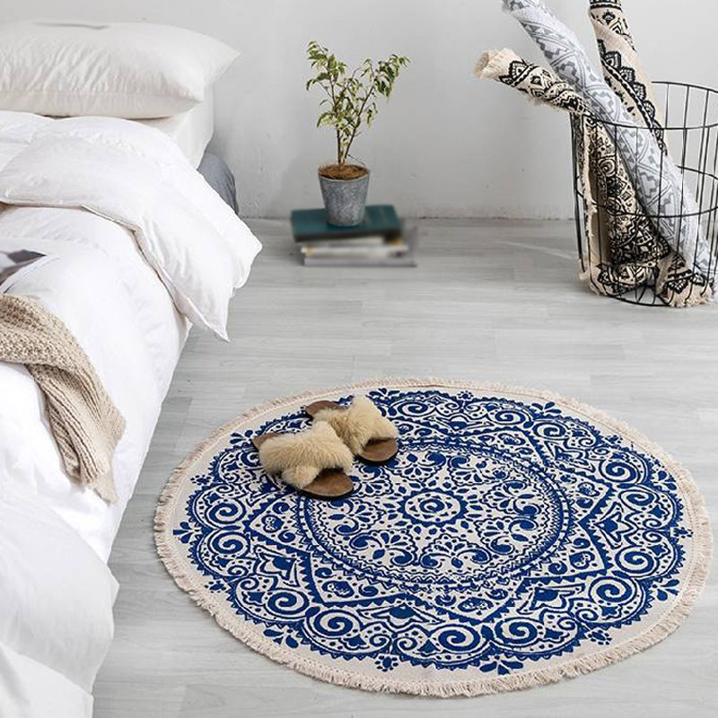 Moroccan Tribal Flower Pattern Rug Multicolor Cotton Rug Non-Slip Pet Friendly Washable Area Rug for Bedroom Blue 2'11" x 2'11" Clearhalo 'Area Rug' 'Moroccan' 'Rugs' Rug' 1870427