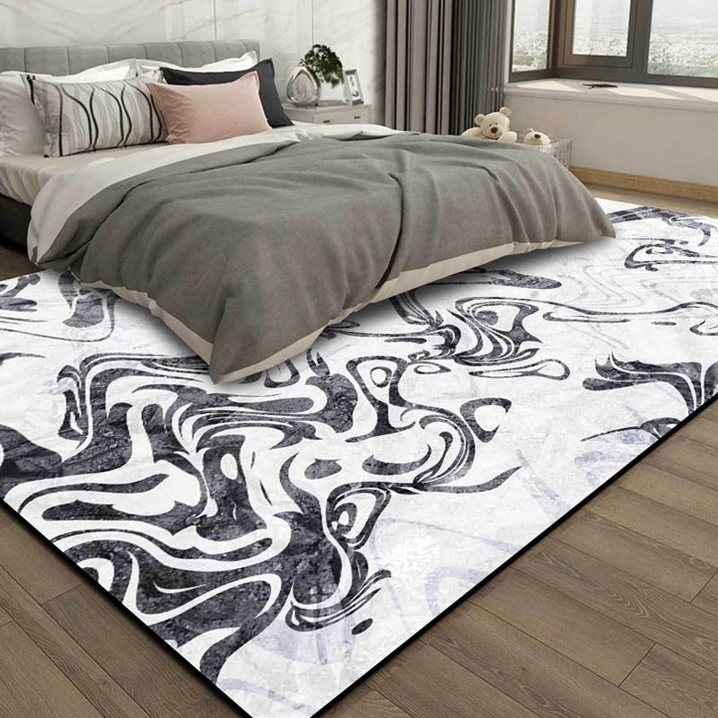 Black and White Study Rug Modernism Abstract Rug Polyester Machine Washable Non-Slip Backing Carpet Black Clearhalo 'Area Rug' 'Rug' 1870441