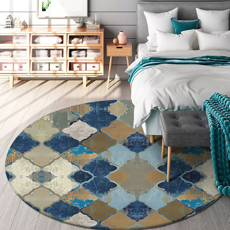 Blue Moroccan Area Rug Polyester Albany Geometric Ogee Pattern Rug Pet Friendly Washable Non-Slip Area Rug for Bedroom Blue Clearhalo 'Area Rug' 'Moroccan' 'Rugs' Rug' 1870530