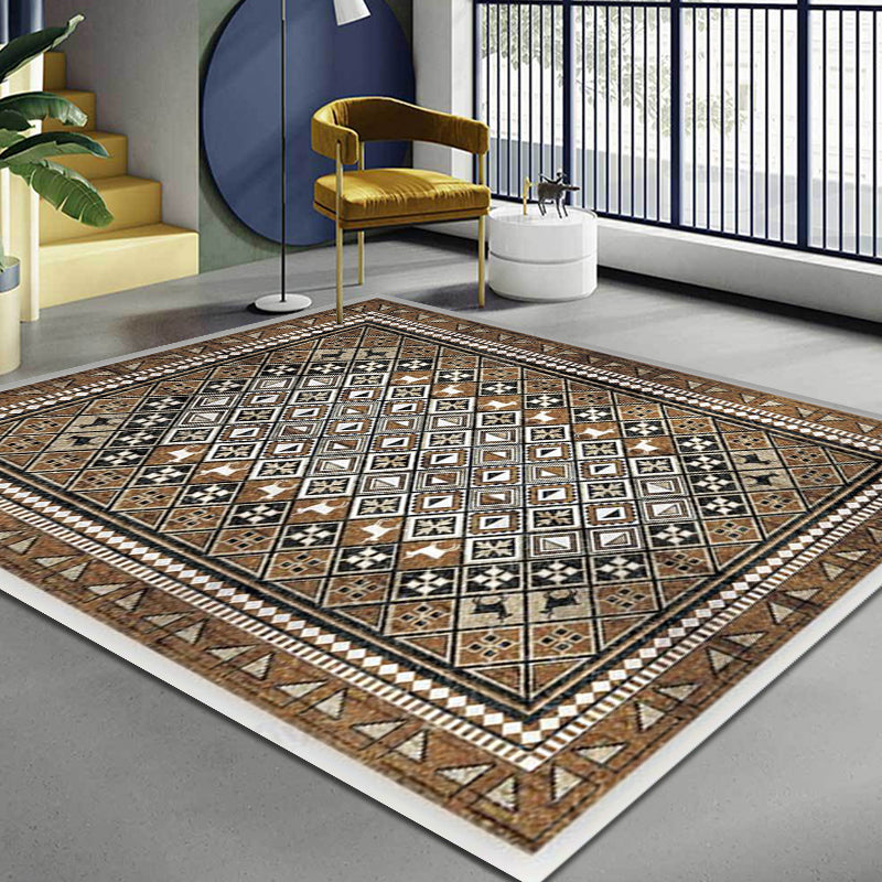 Moroccan Home Rug Brown Tribal Geometrical Pattern Rug Polyester Washable Non-Slip Pet Friendly Area Rug Brown Clearhalo 'Area Rug' 'Moroccan' 'Rugs' Rug' 1870570