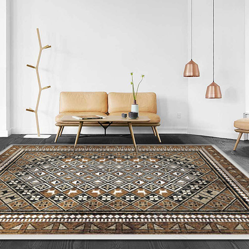 Moroccan Home Rug Brown Tribal Geometrical Pattern Rug Polyester Washable Non-Slip Pet Friendly Area Rug Clearhalo 'Area Rug' 'Moroccan' 'Rugs' Rug' 1870571